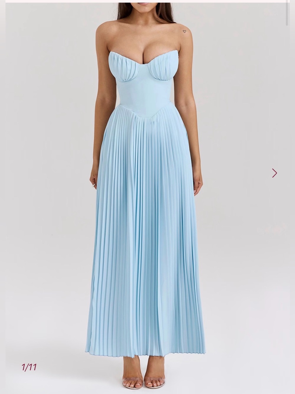 House of CB Strapless Pleated Maxi Dress in Light Blue
